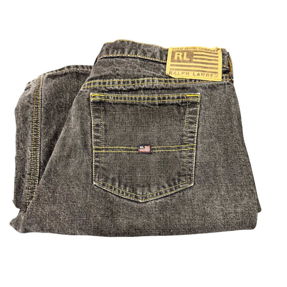 Ralph Lauren Jeans Womens 16 (35x32 ACTUAL) Bootcut Black Denim Faded Wash VTG